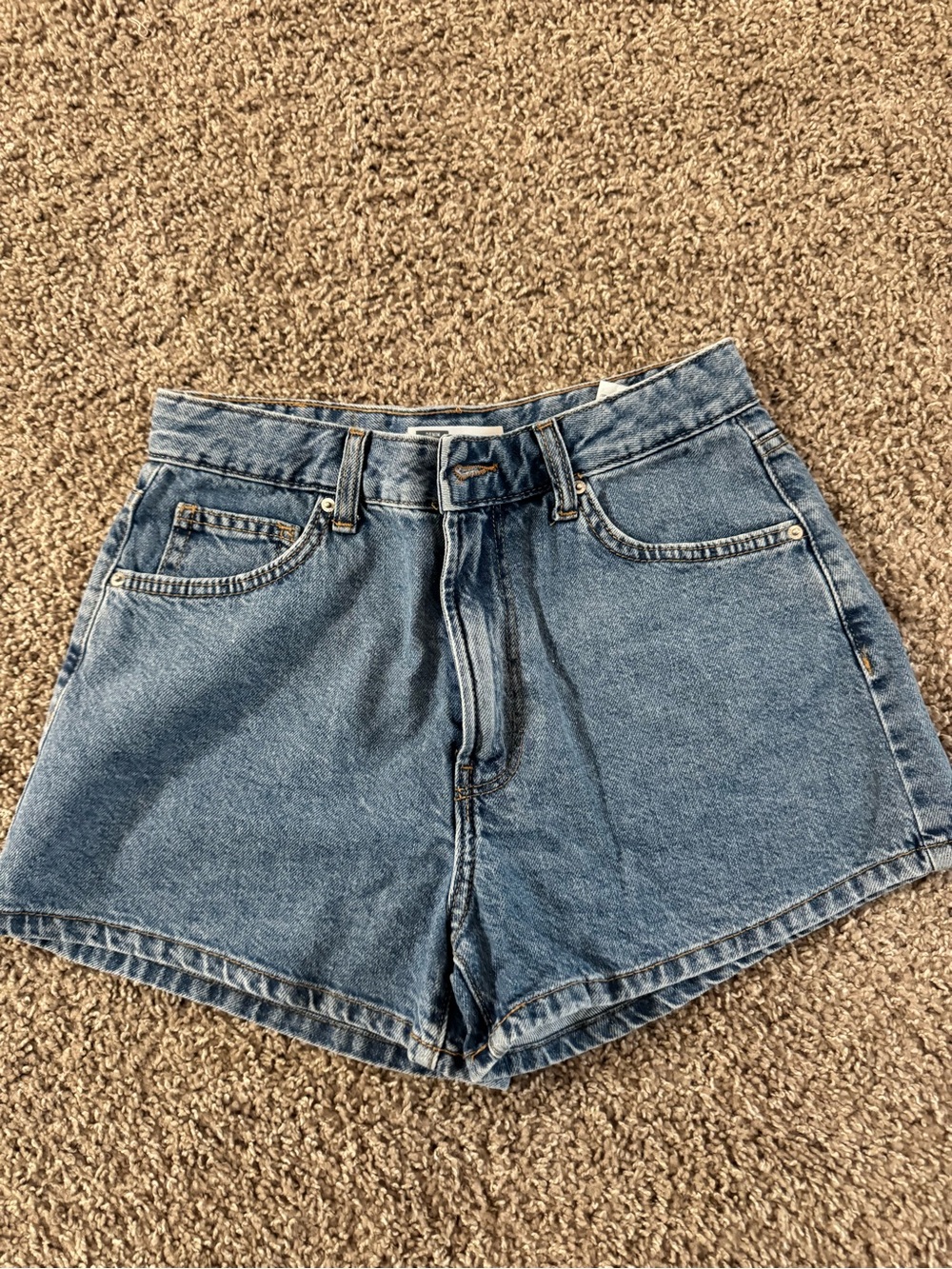 Bershka Medium Blue High-Waist Denim Shorts